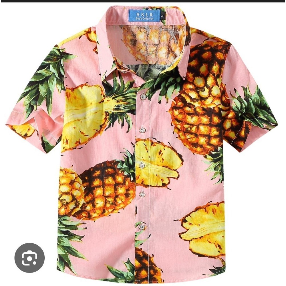 SSLR Men's Collection Hawaiian Shirt Pineapple Pink Yellow Green Sz S